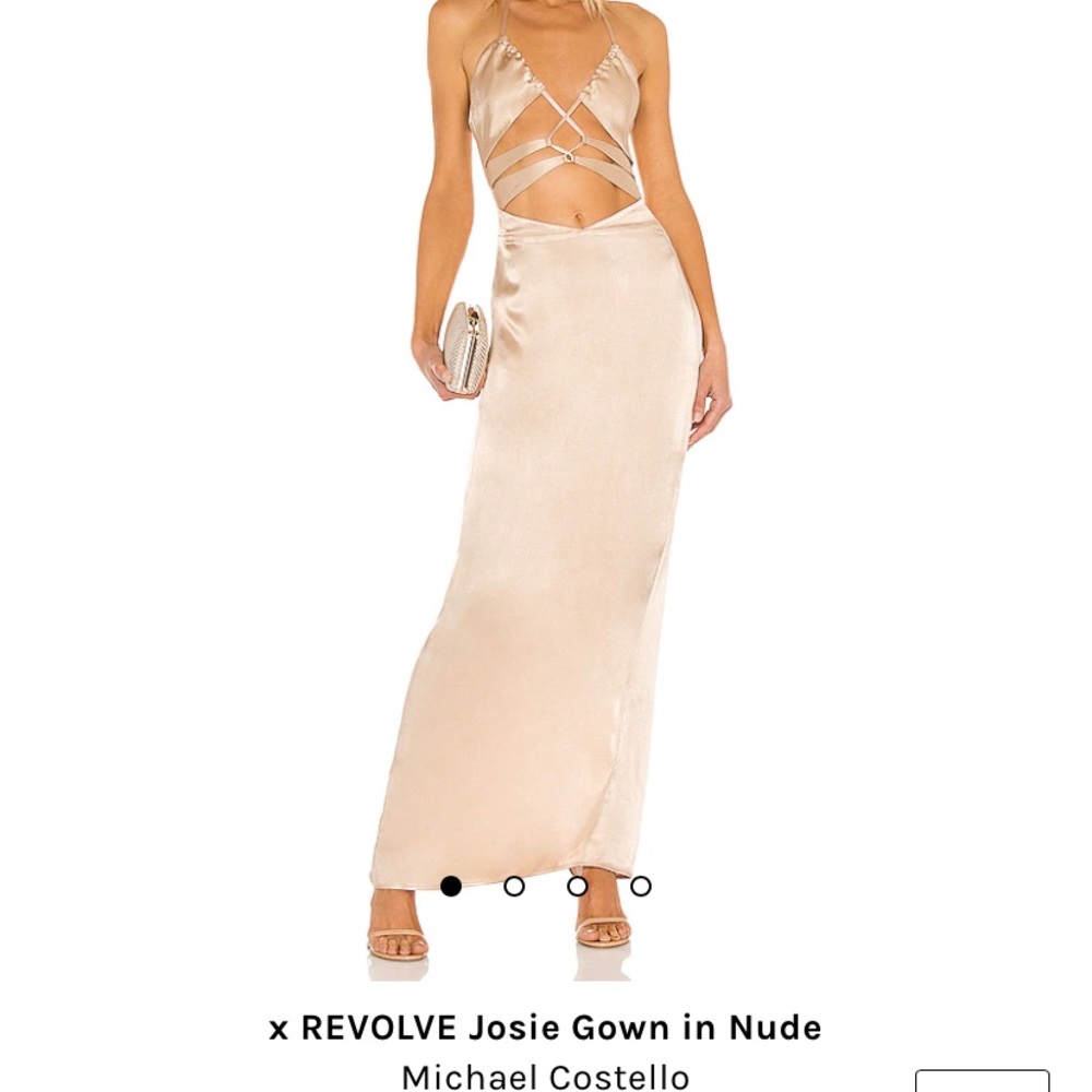 NWT- Michael Costello Josie Gown in Nude- Satin Cut Out